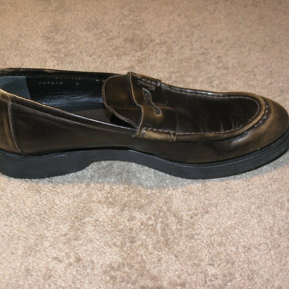 Gucci Script Dark Chestnut Brown Leather Penny Loafers Size 9 main image 5